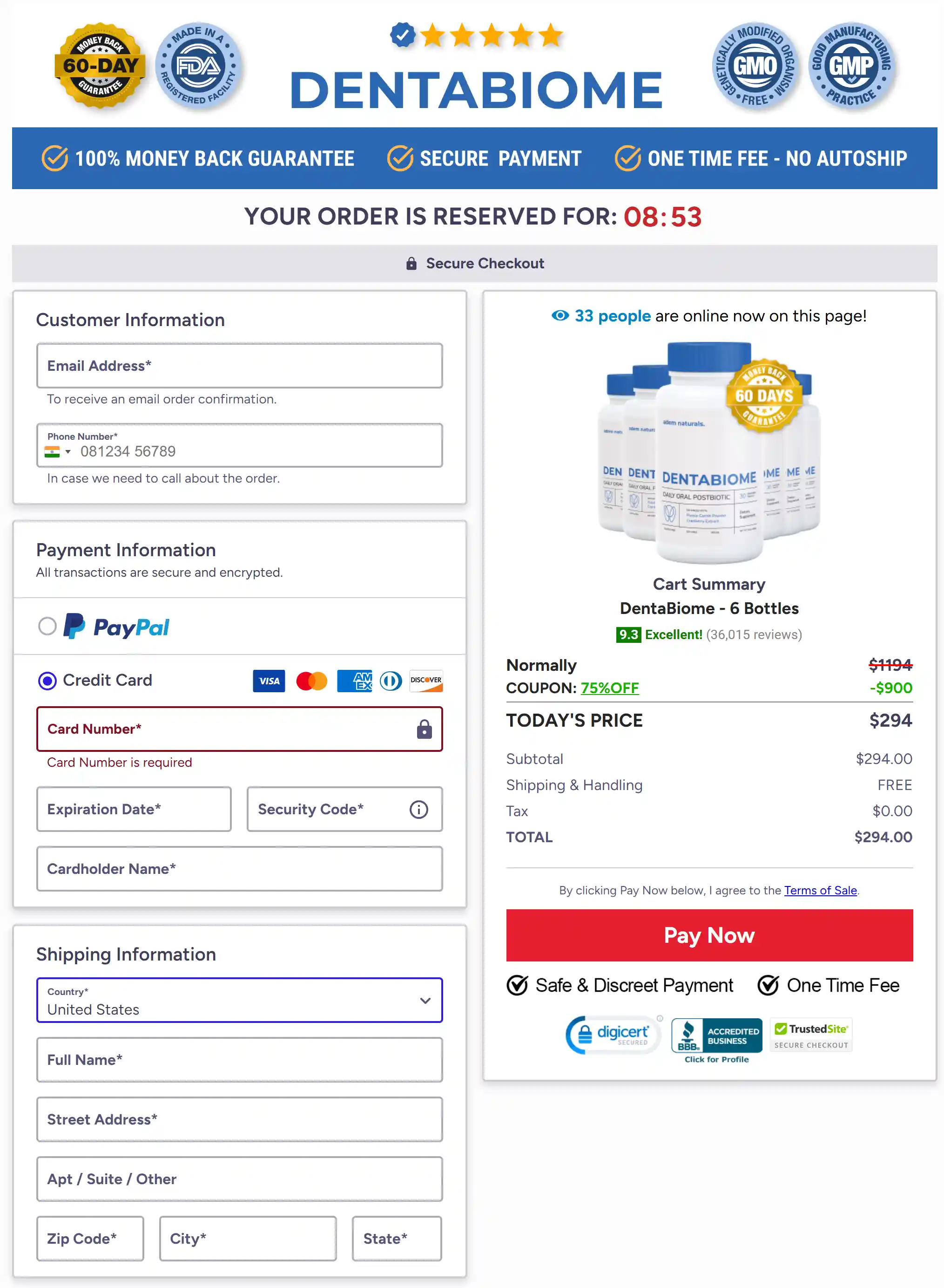 Denta Biome secure checkout page